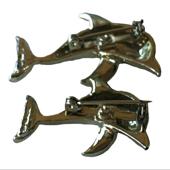 Pair of silver dolfin pins mom baby - Picture 4 of 7